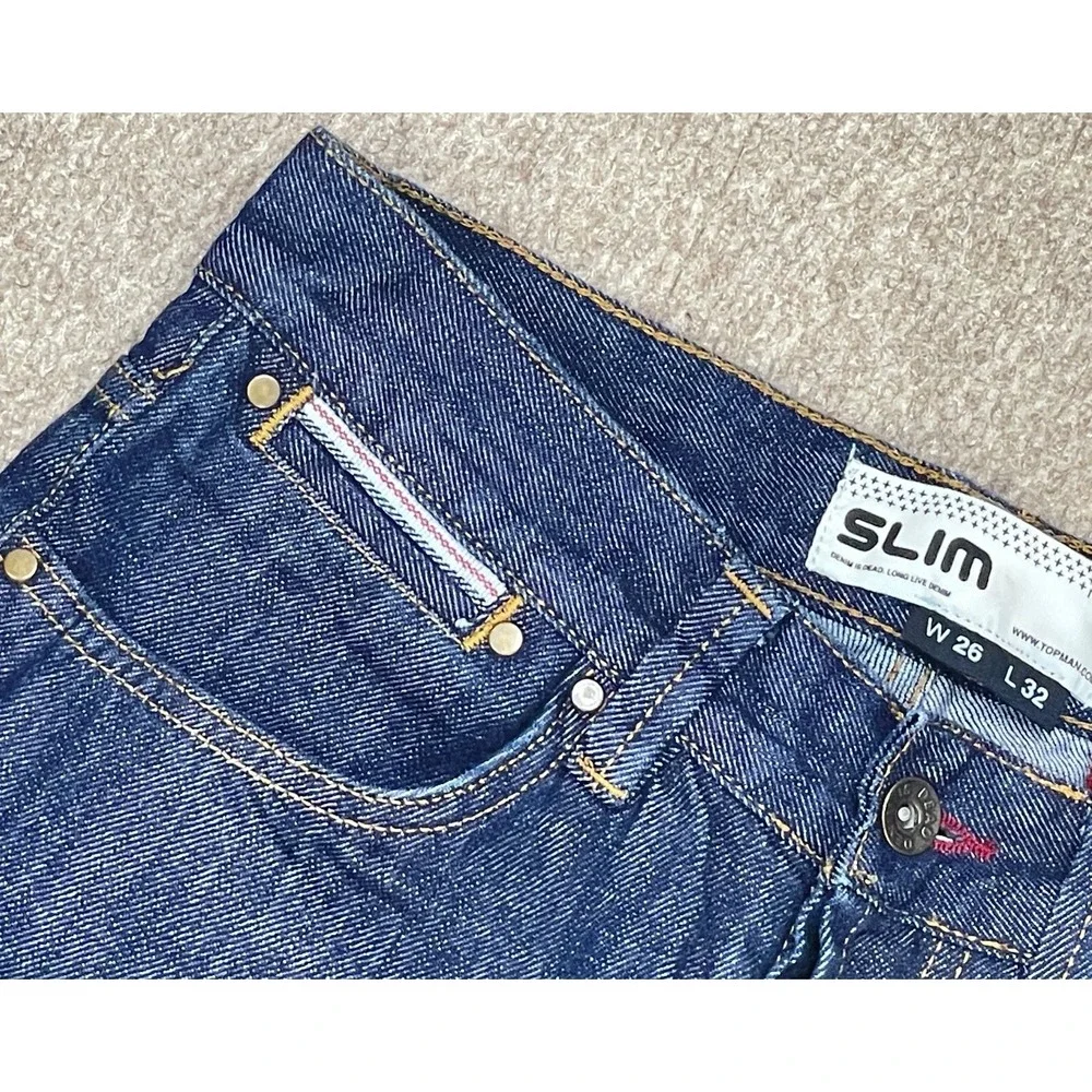 Topman Moto Slim Selvedge Button Fly Men's Denim Jeans Size 26x32